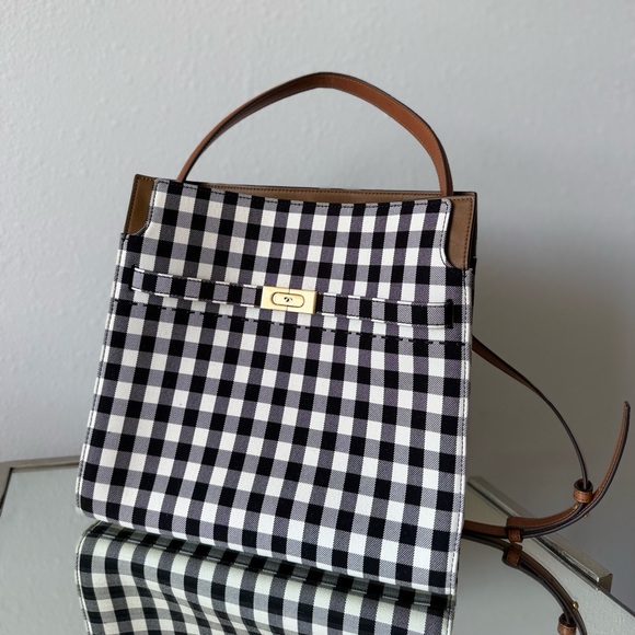 Like new TORY BURCH Lee Radziwill gingham twill Double tote - Picture 6 of 12